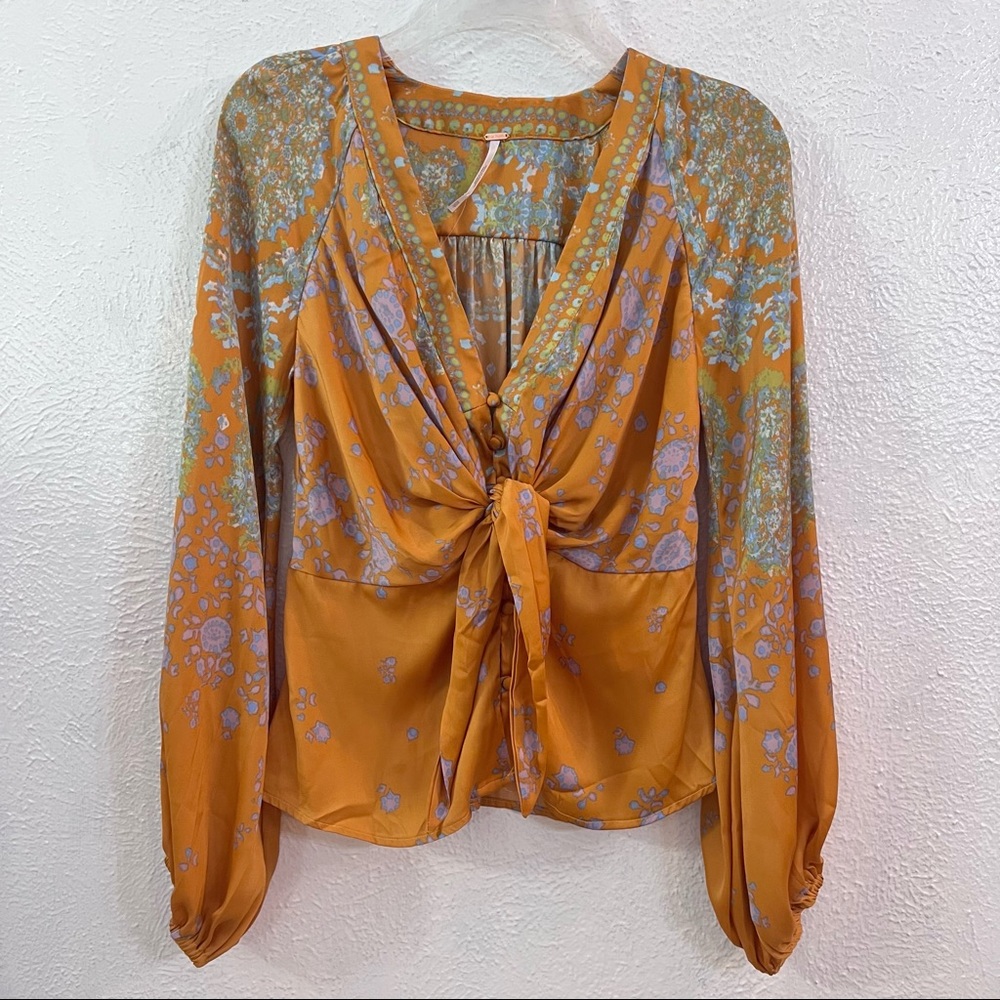 Free People Run Free silky tangerine blouse